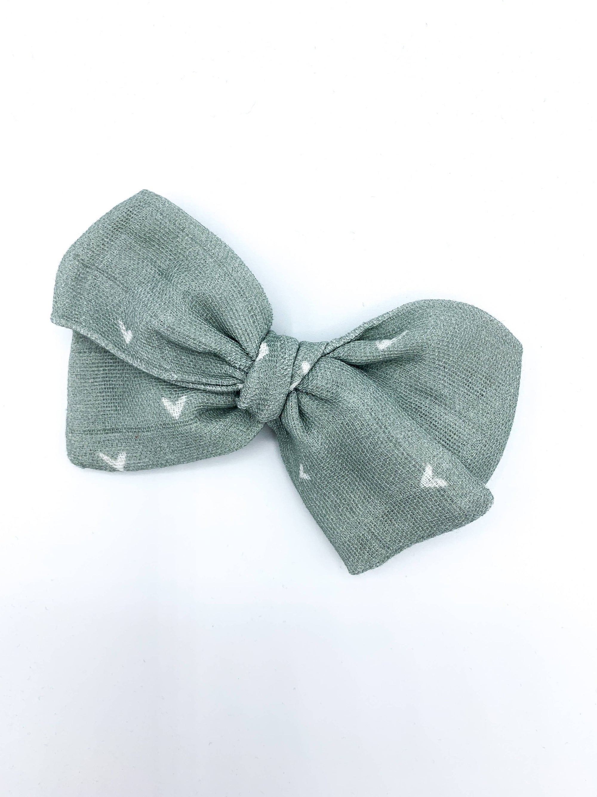 Alligator Clip- Sage Heart Gauze Bow