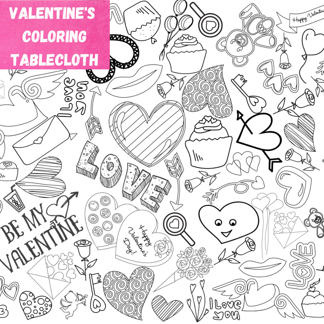 Valentine's Day Coloring Table Cover Collage Giant Size