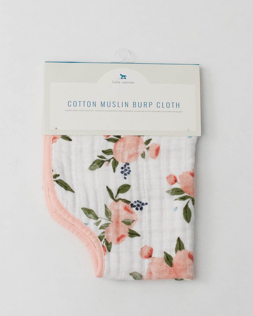 Cotton Muslin Burp Cloth- Watercolor Roses
